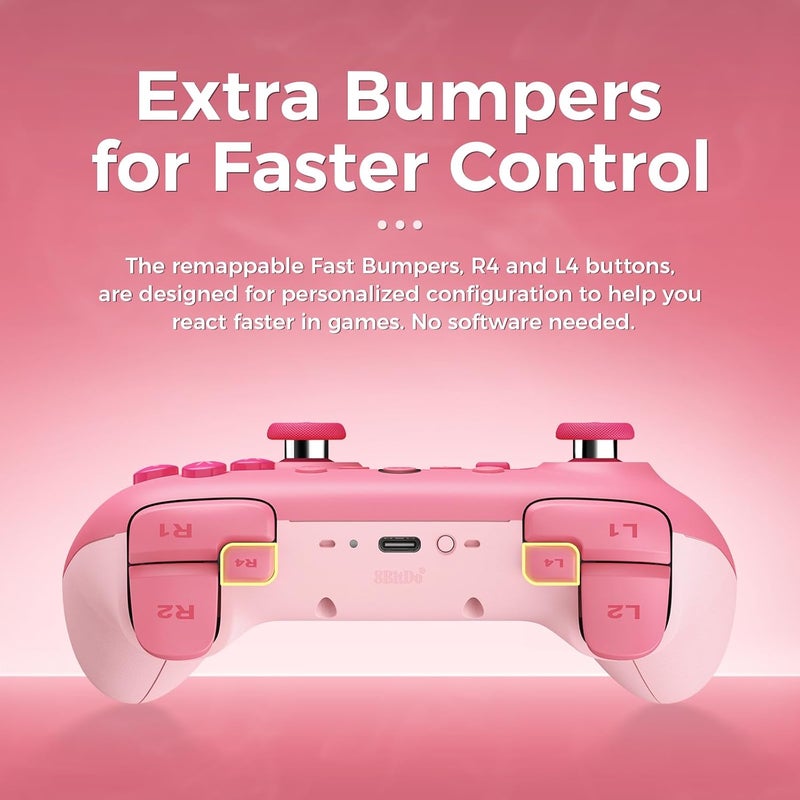 AKNES 8BitDo Ultimate 2C Bluetooth Controller for Switch, Switch 2, Hall Effect Joysticks, Wake-up Switch 1, Non-linear Digital Triggers, Remappable L4/R4 Bumpers, 6-axis Motion Control and Rumble Vibration- Pink - Image 5